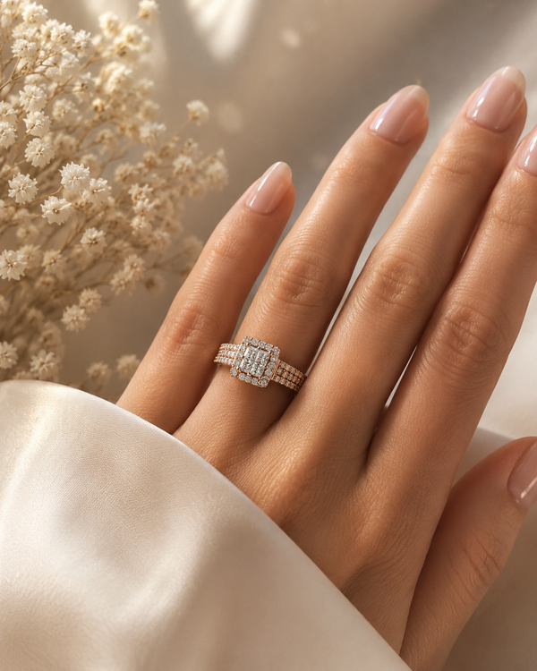 9ct Rose Gold Cluster Diamond Engagement Ring 1102074 - Cassim & Co South Africa