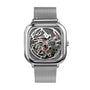 CIGA Design Full Hollow Z011-SISI-W3 automatic skeleton watch with silver steel case, skeletonised dial, and mesh bracelet