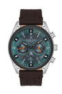 Daniel Klein Exclusive DK113547-3 men's chronograph watch with gradient green dial, brown leather strap, and stainless steel case