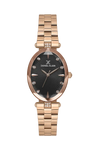 Daniel Klein DK.1.13954-5 women's oval quartz watch with black sunray dial, rose gold-tone stainless steel case and bracelet, crystal hour markers