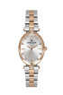 Daniel Klein DK.1.13954-6 women's quartz watch with oval rose gold case, silver sunray guilloche dial, crystal indices, and two-tone stainless steel bracelet