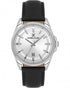 Daniel Klein DK.6.14036-1 men's quartz watch with silver sunray dial, applied indices, date window at 6 o'clock, polished stainless steel case, and black genuine leather strap