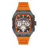 Daniel Klein Exclusive quartz chronograph with tonneau case and skeleton dial featuring orange accents