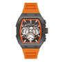 Daniel Klein Exclusive quartz chronograph with tonneau case and skeleton dial featuring orange accents
