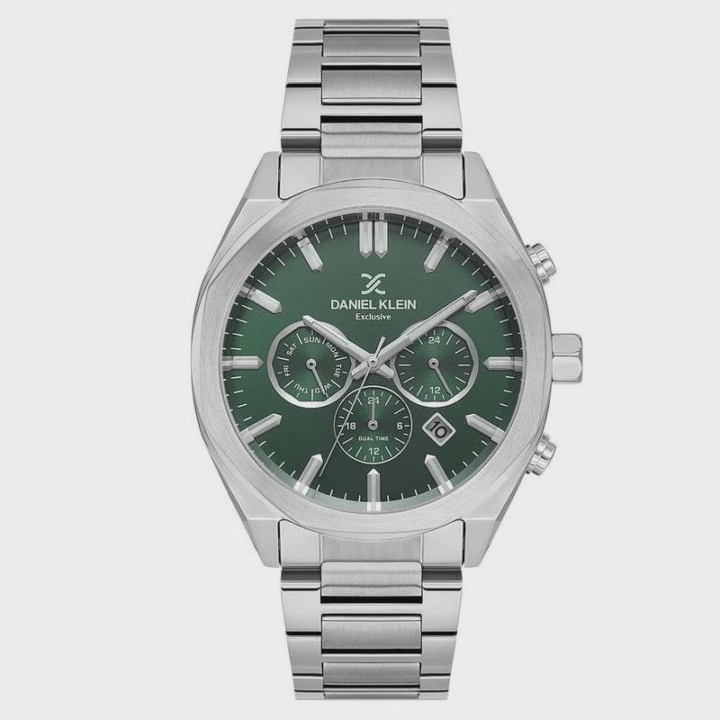 Daniel Klein DK1.14064-3 men's quartz chronograph with green dial and steel bracelet