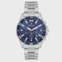 Daniel Klein 32 mm blue dial chronograph watch with stainless steel bracelet and rotating bezel