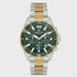 Daniel Klein Exclusive DK1.14067-5 green dial dual-time watch with two-tone steel bracelet and rotating bezel