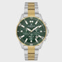 Daniel Klein Exclusive DK1.14067-5 green dial dual-time watch with two-tone steel bracelet and rotating bezel