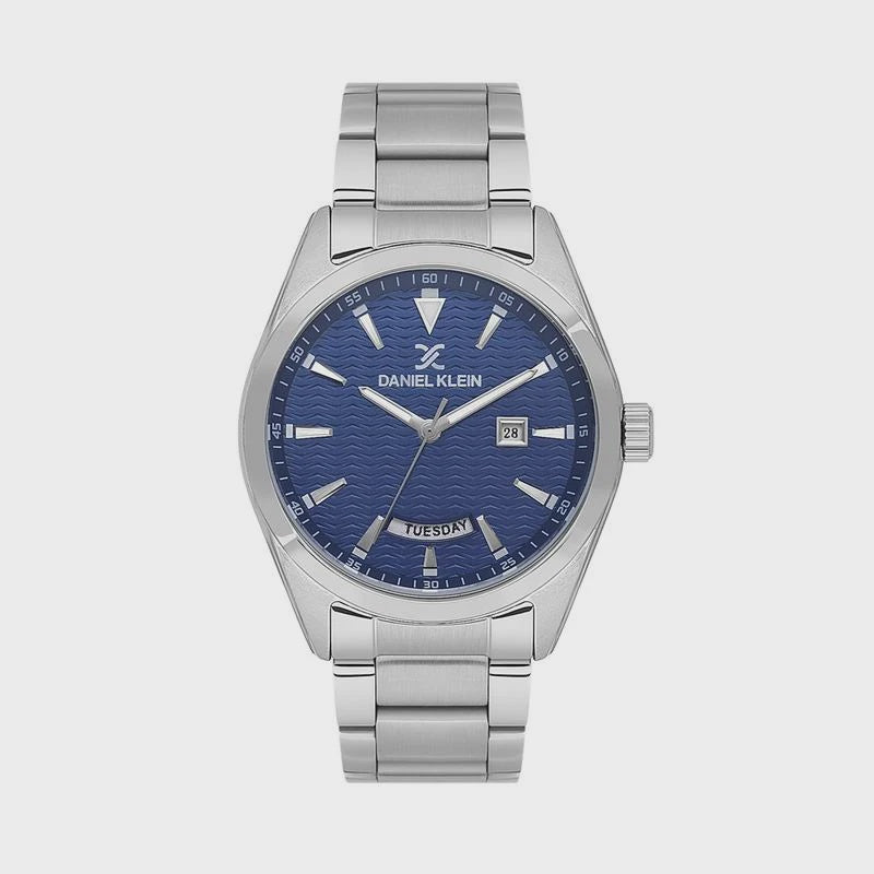 Daniel Klein DK1.14087-2 men's quartz watch with blue wave dial and steel bracelet
