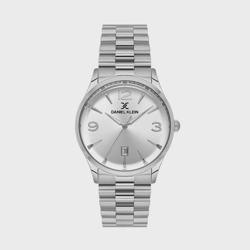 Daniel Klein Premium 41 mm round steel case silver dial date quartz bracelet watch
