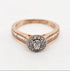 9ct rose gold diamond halo engagement ring with channel-set shoulders and milgrain detailing