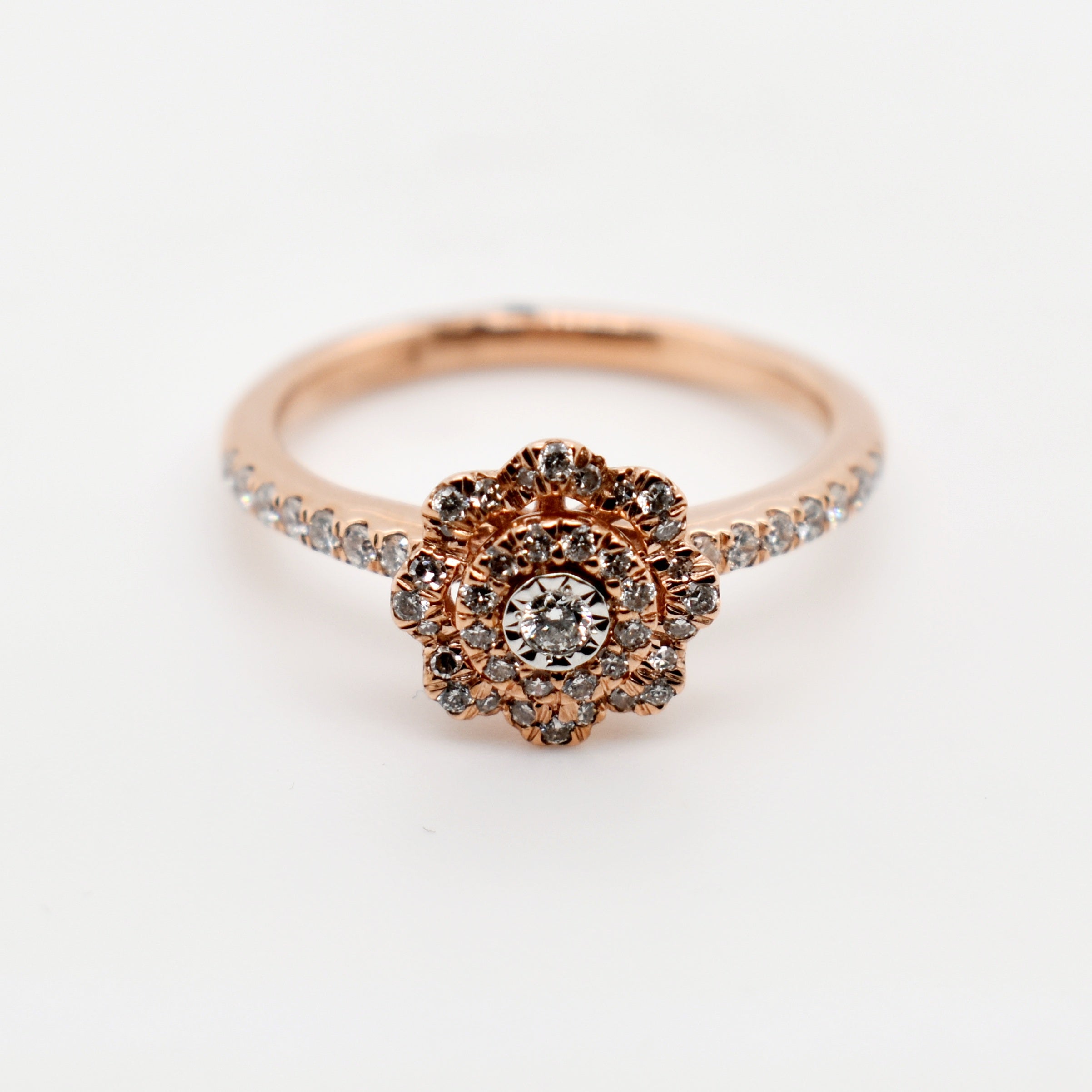 9ct Rose Gold Flower Cluster Diamond Ring