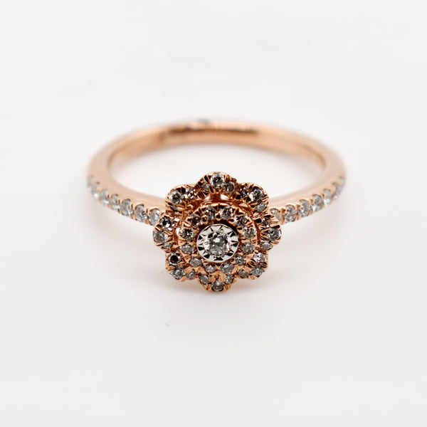 9ct Rose Gold Flower Cluster Diamond Ring