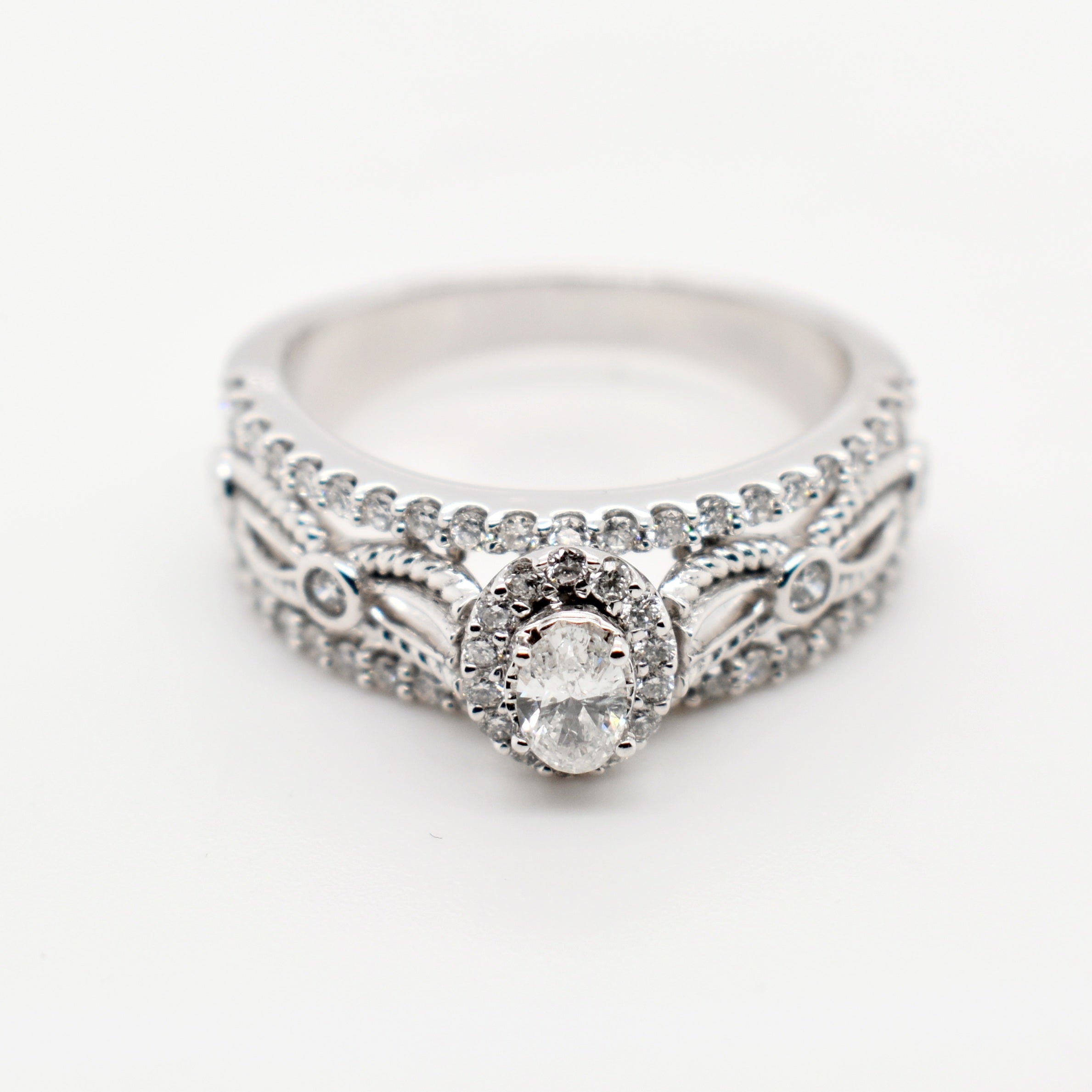 9ct White Gold Oval Cut Diamond Ring