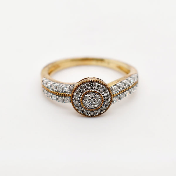 9ct Yellow Gold Round Cut Diamond Ring