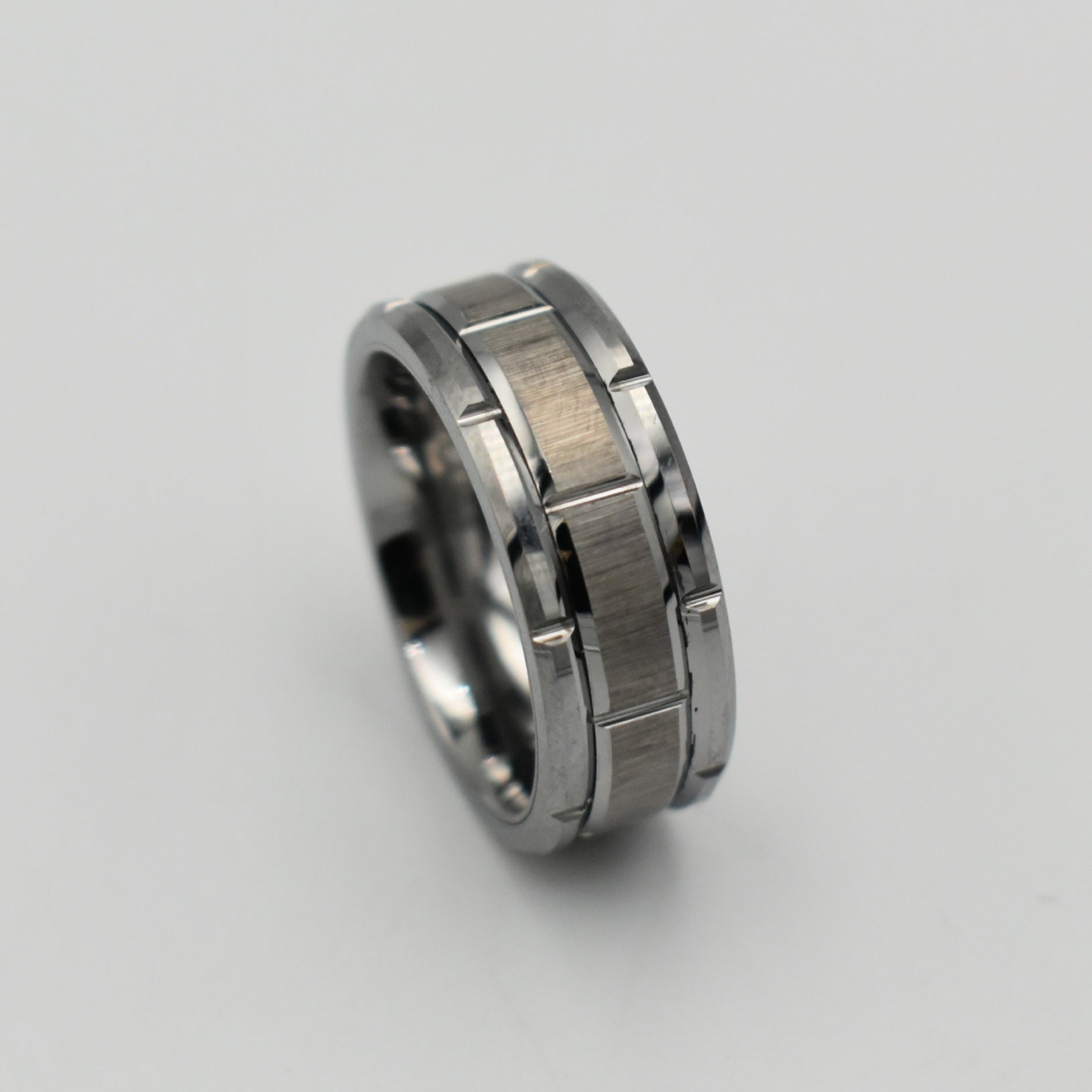 Tungsten Silver Brushed Beveled Edge Ring
