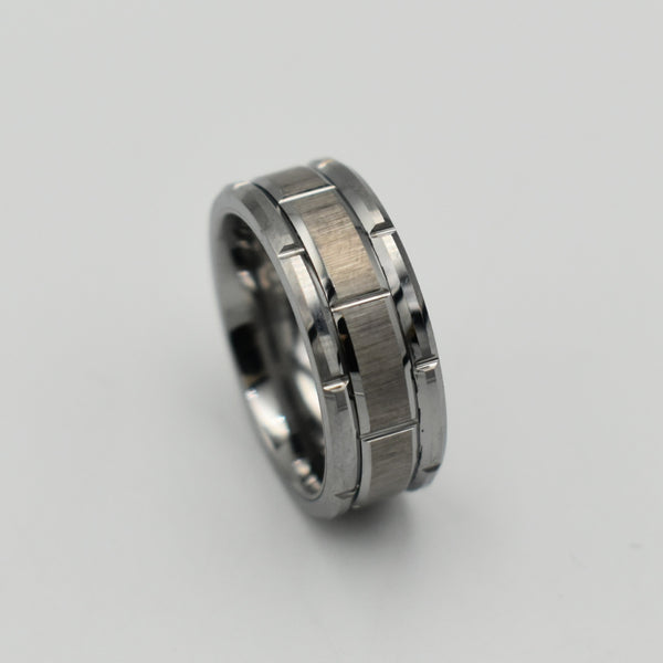 Tungsten Silver Brushed Beveled Edge Ring