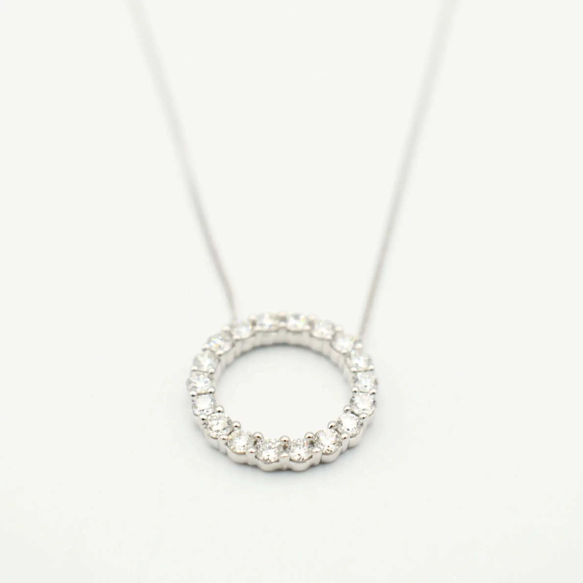 9ct white gold circle necklace with 0.49ct lab grown diamonds claw set in open circle pendant