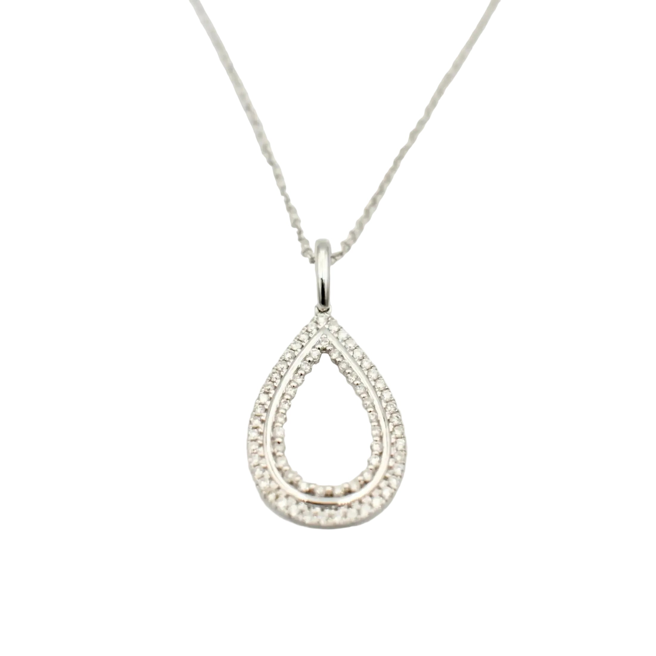9ct white gold 0.40ct diamond teardrop pendant necklace with double outline design by Cassim & Co Johannesburg