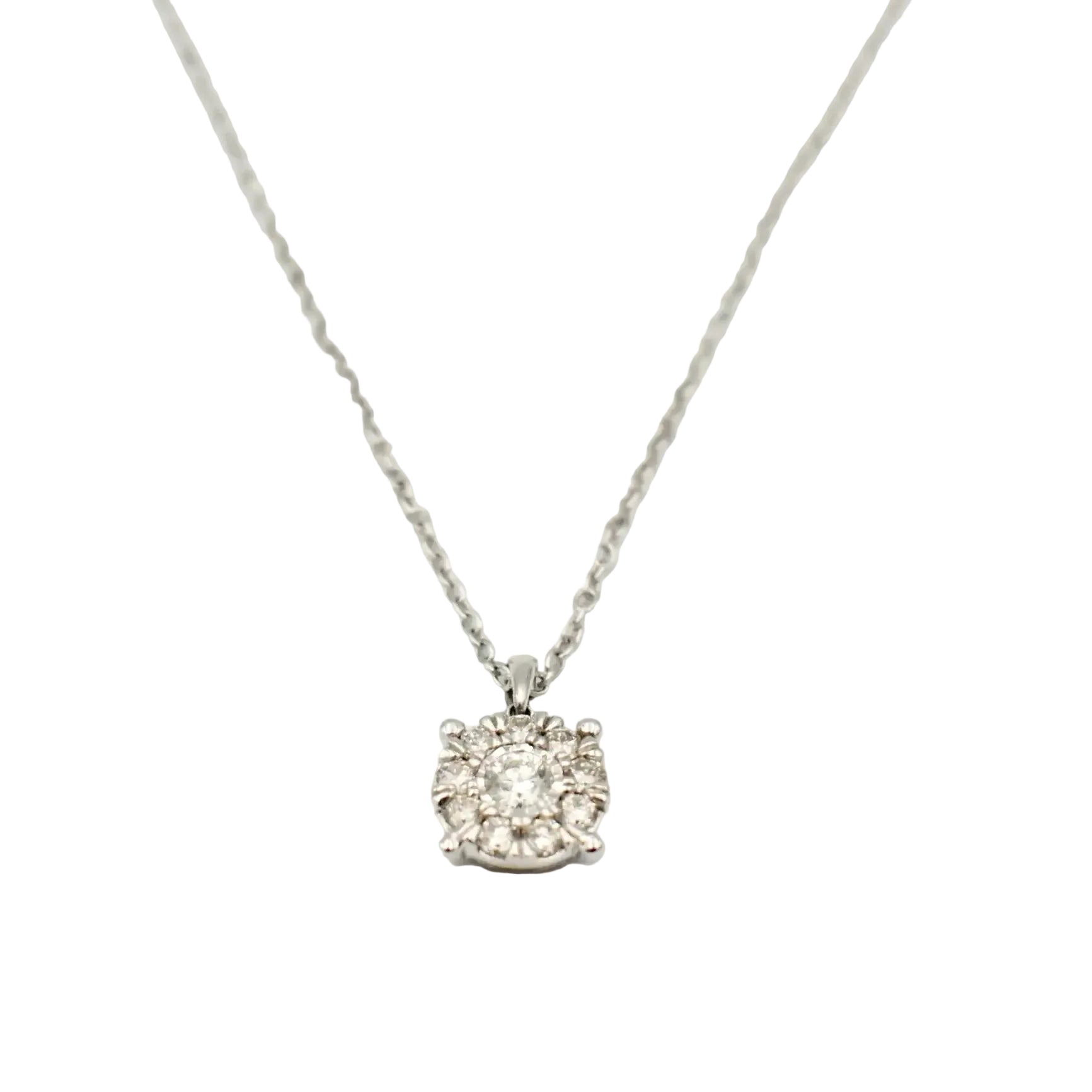 9ct white gold diamond cluster necklace with 0.31ct total diamond weight on white gold chain