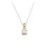 9ct white and yellow gold diamond necklace with 0.15ct baguette centre stone and halo setting on white background