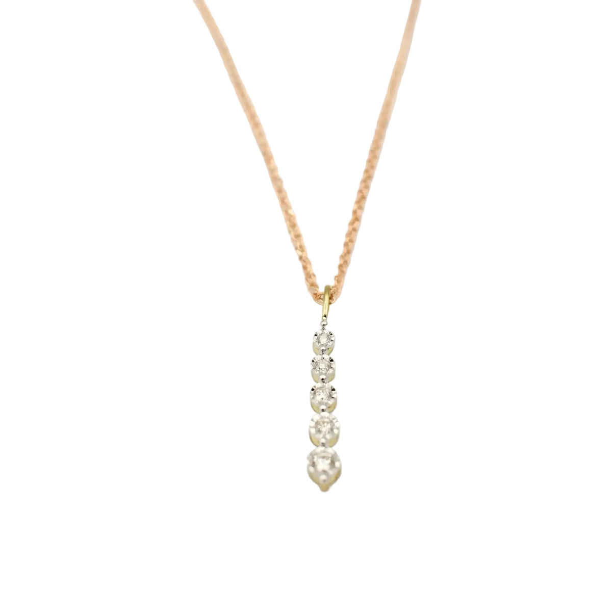 9ct rose gold 0.13ct diamond journey pendant necklace with five graduating round brilliant-cut diamonds in vertical claw setting
