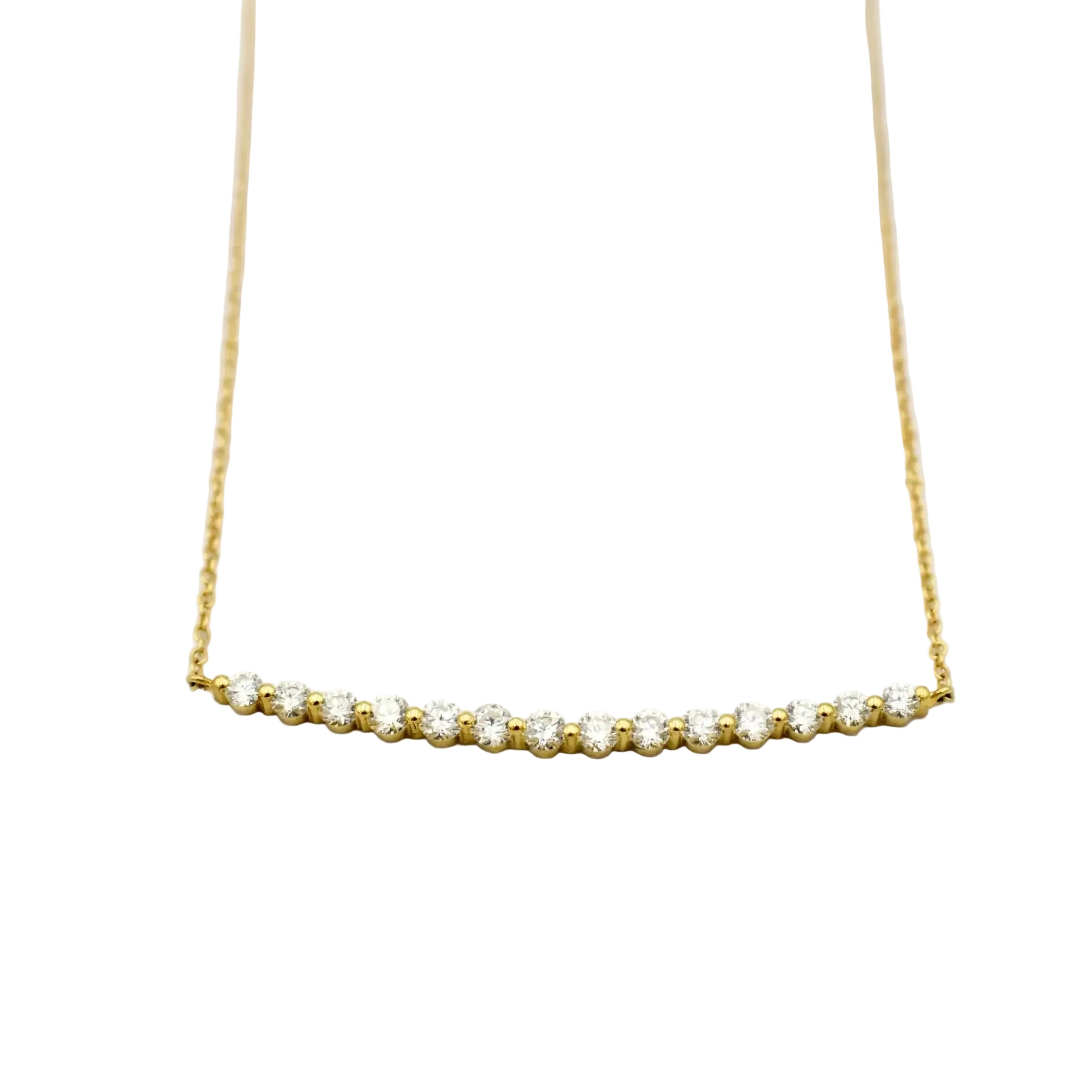 18ct yellow gold diamond bar necklace with 1.05ct brilliant-cut diamonds on fine link chain