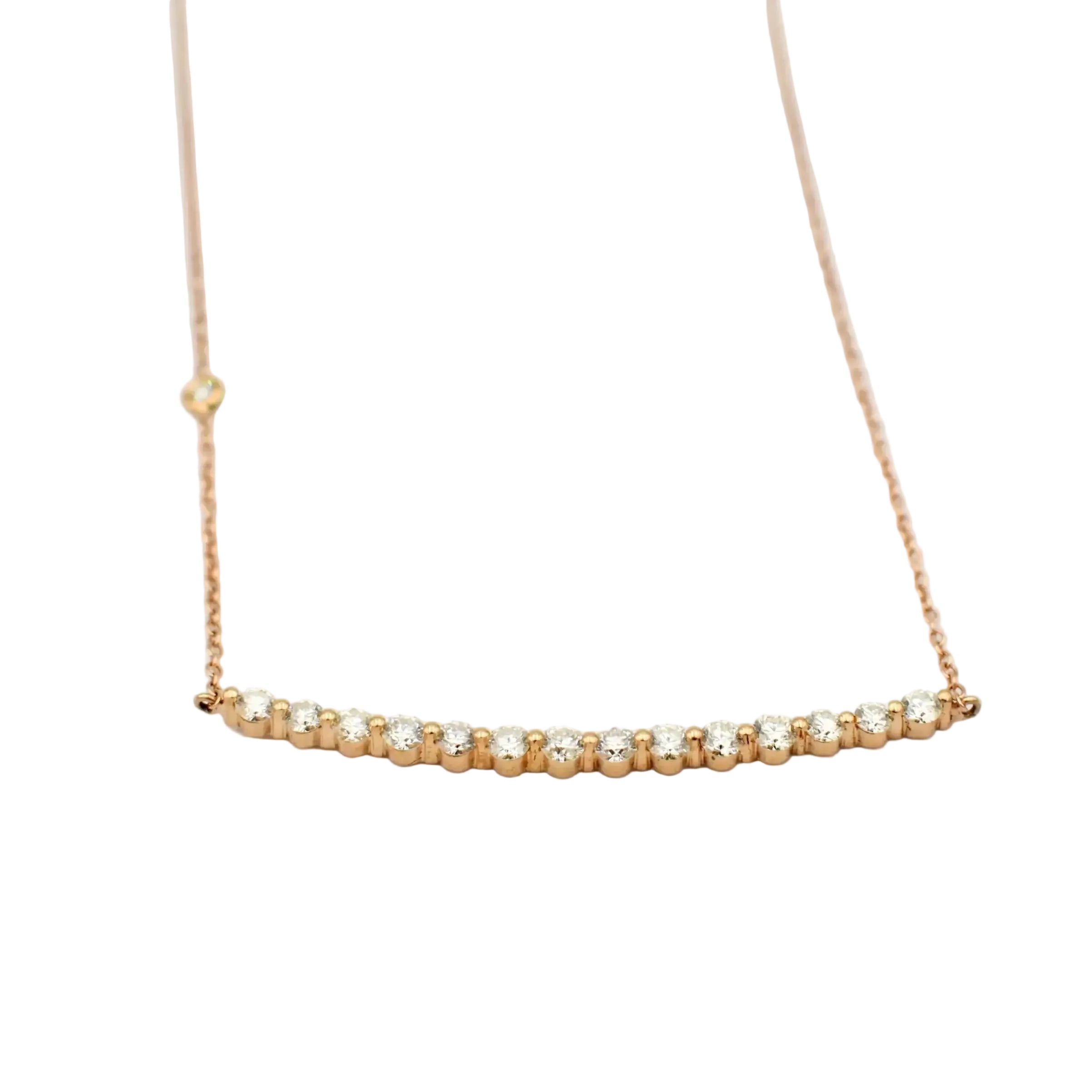 18ct rose gold diamond bar necklace with 1.05ct brilliant-cut diamonds in curved prong setting