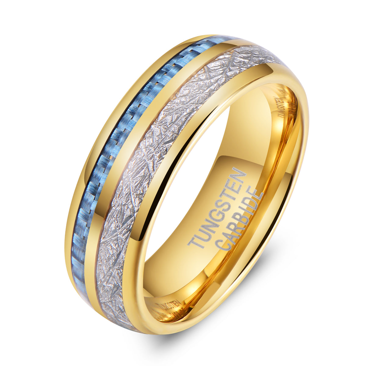 Tungsten Gold, Blue & White Carbon Fibre Ring