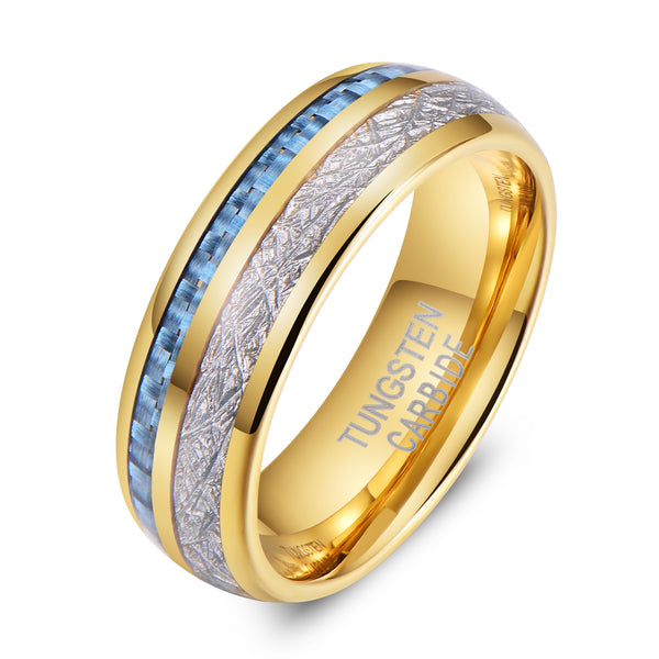 Tungsten Gold, Blue & White Carbon Fibre Ring