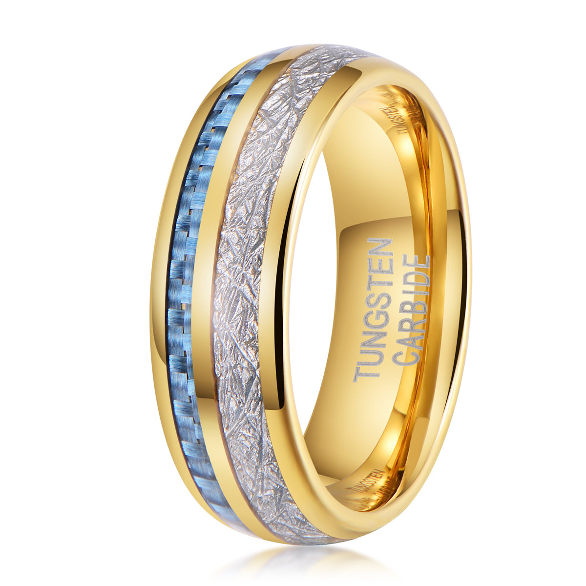 Tungsten Gold, Blue & White Carbon Fibre Ring