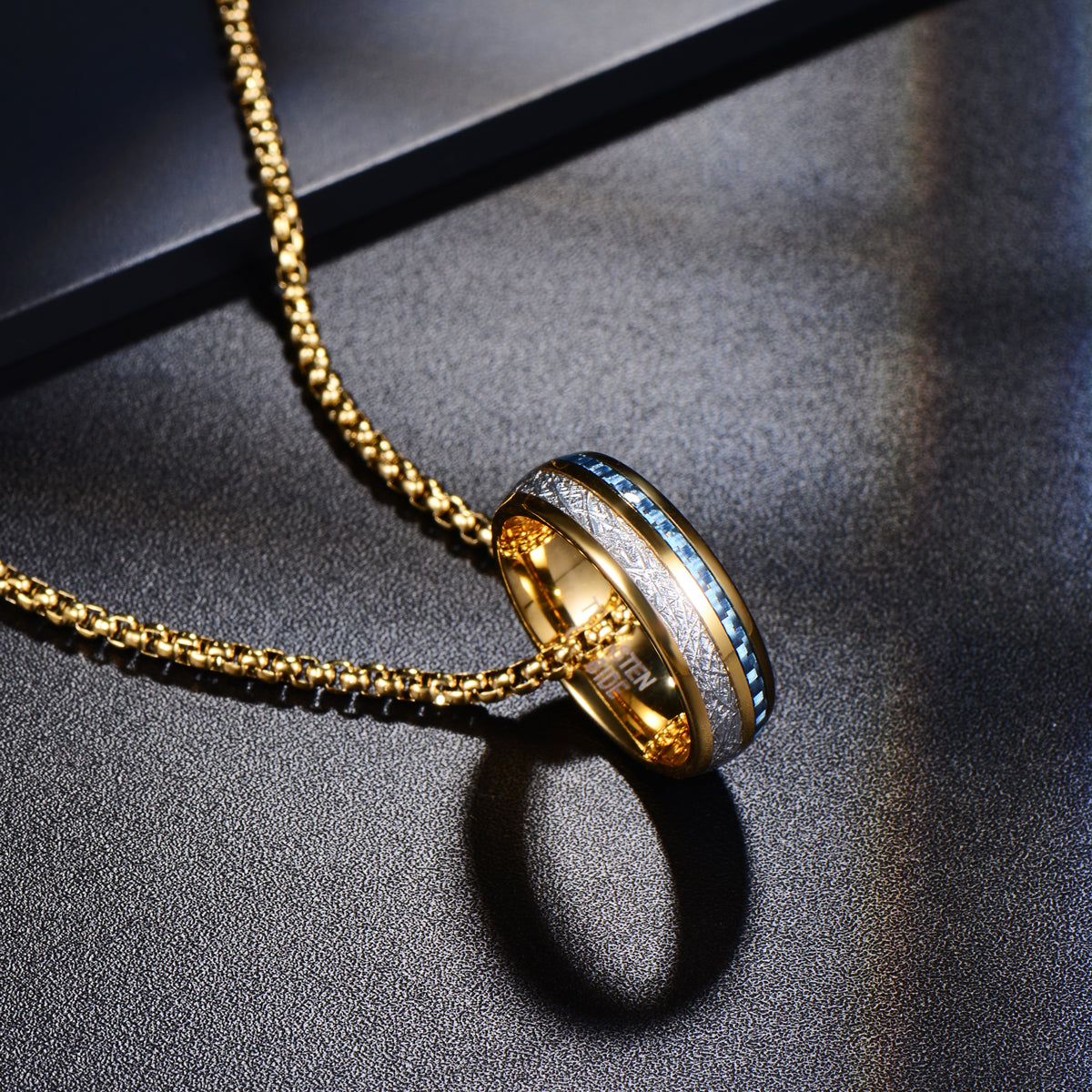 Tungsten Gold, Blue & White Carbon Fibre Ring