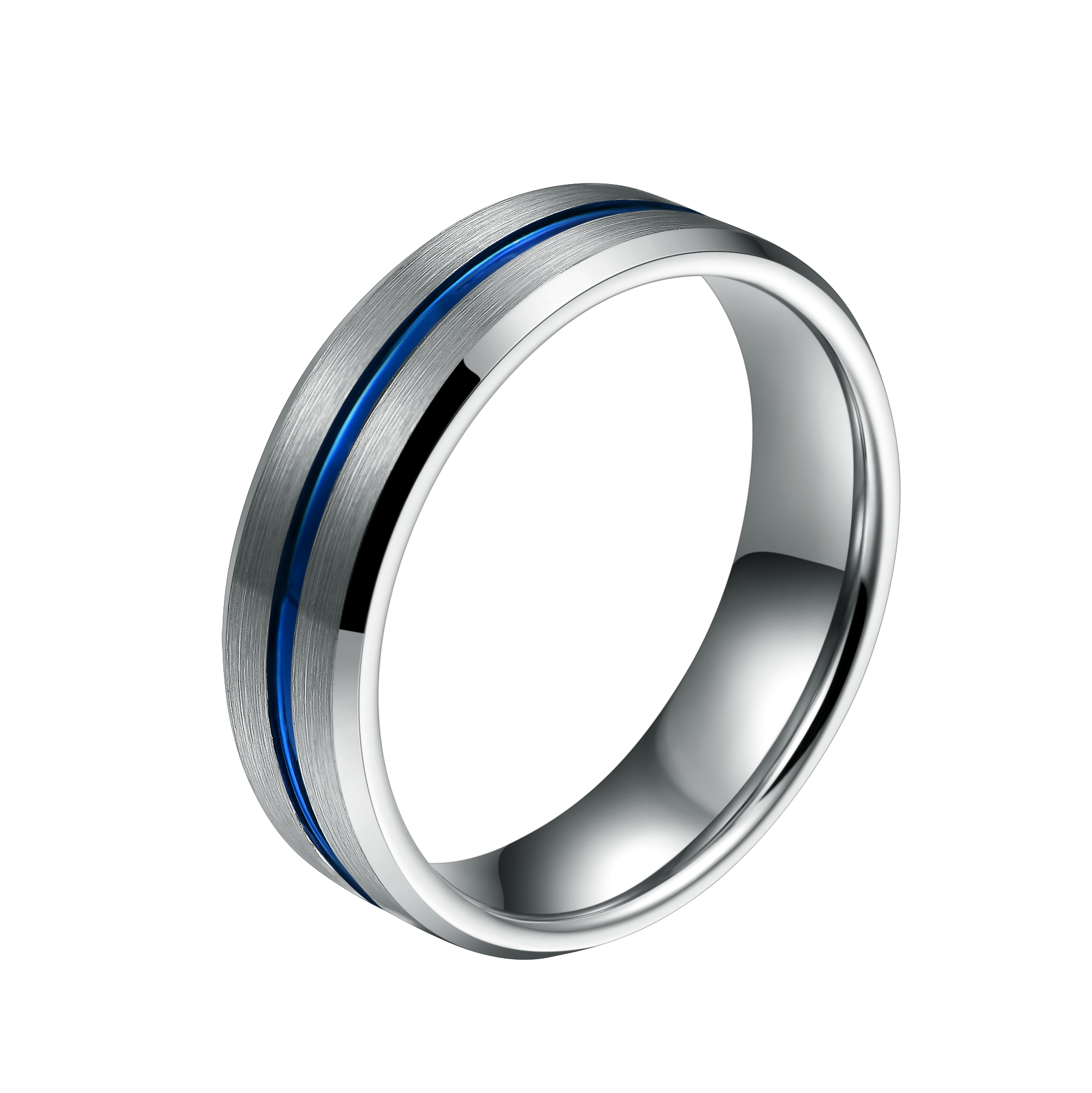 Tungsten Silver & Blue Beveled Ring - Cassim & Co South Africa
