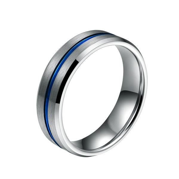 Tungsten Silver & Blue Beveled Ring - Cassim & Co South Africa