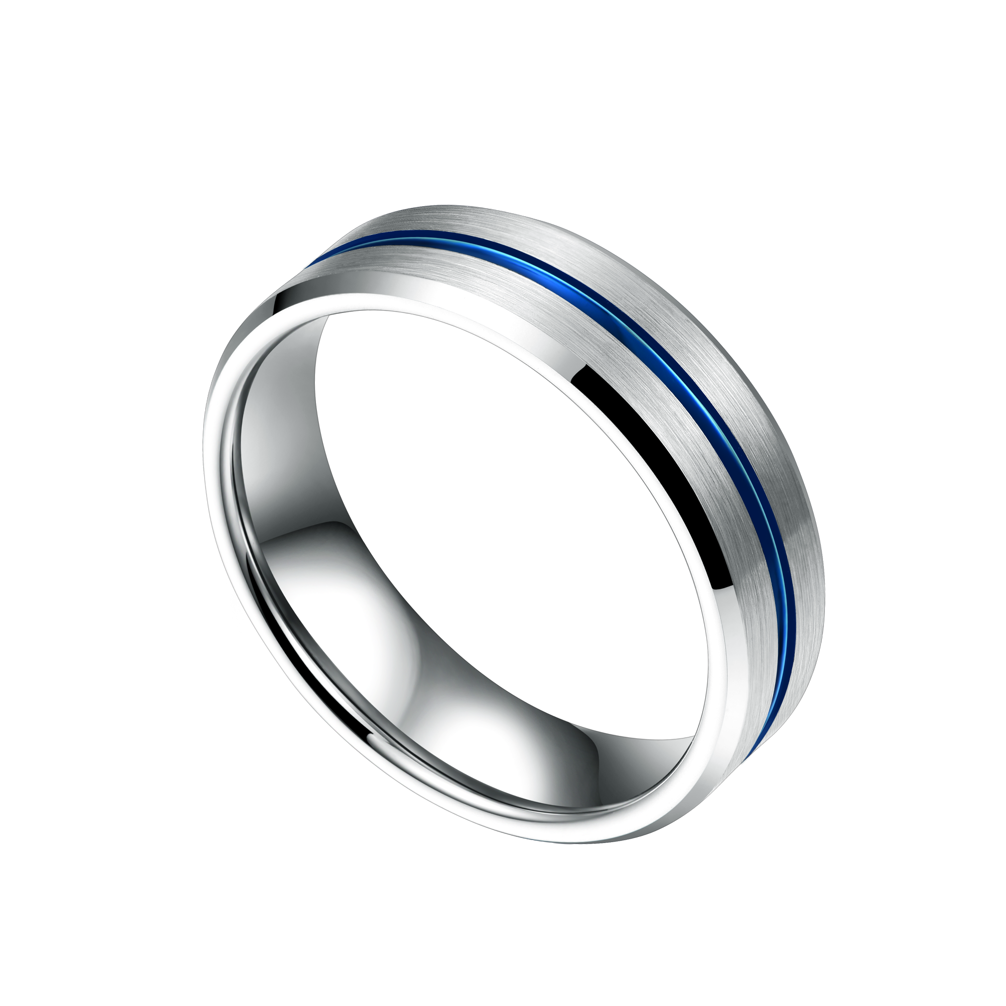 Tungsten Silver & Blue Beveled Ring - Cassim & Co South Africa