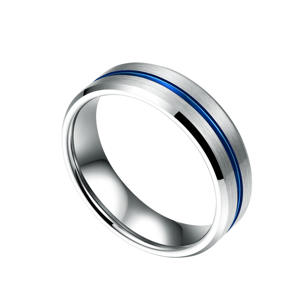 Tungsten Silver & Blue Beveled Ring - Cassim & Co South Africa