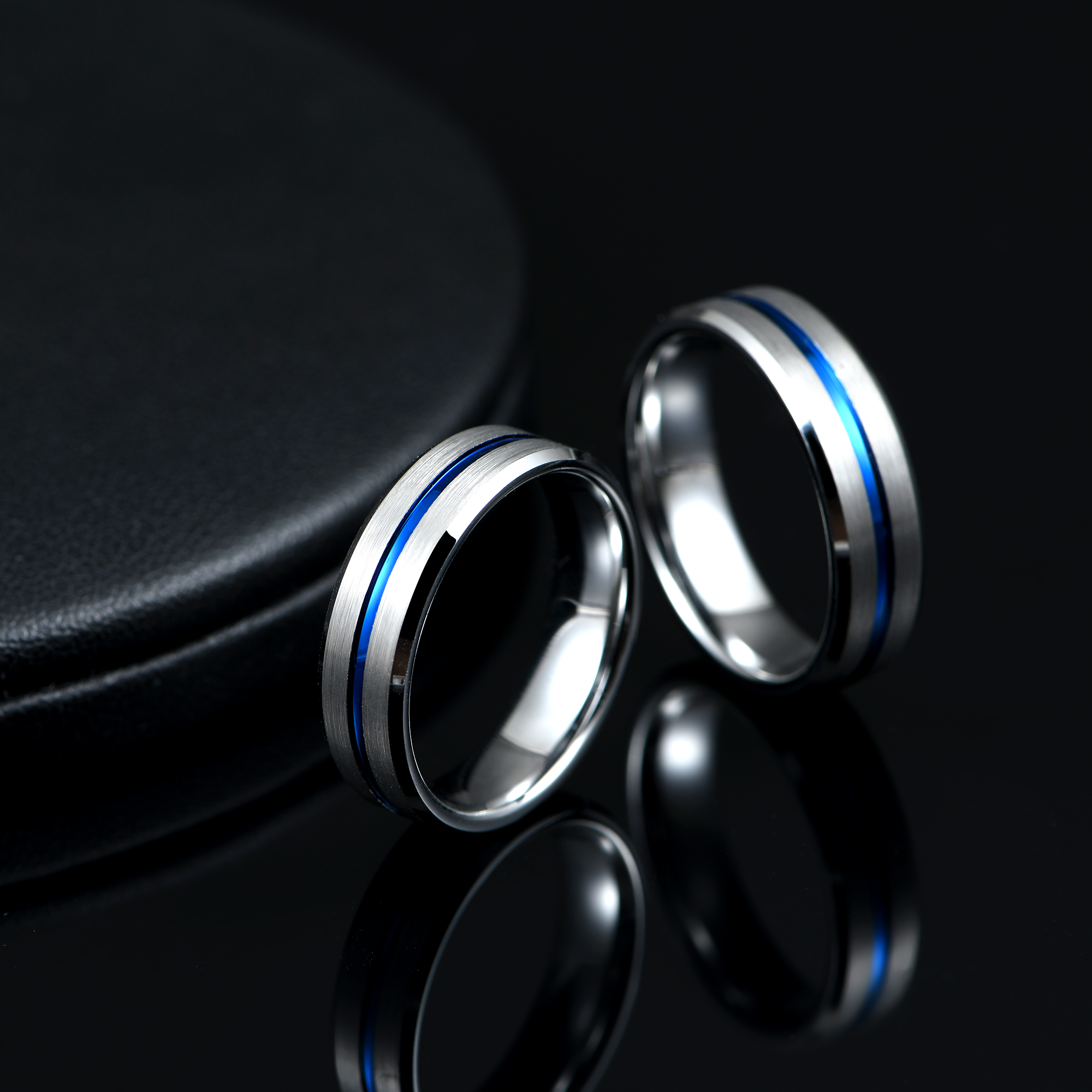 Tungsten Silver & Blue Beveled Ring - Cassim & Co South Africa