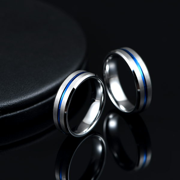 Tungsten Silver & Blue Beveled Ring - Cassim & Co South Africa