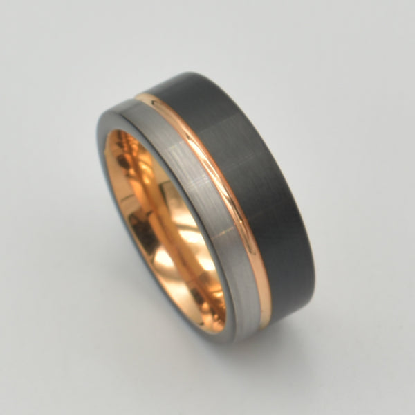 Tungsten Grey, Black & Rose Gold  Ring