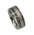 Tungsten grey and black striped band ring with bevelled edges and comfort fit interior from Cassim & Co. Johannesburg