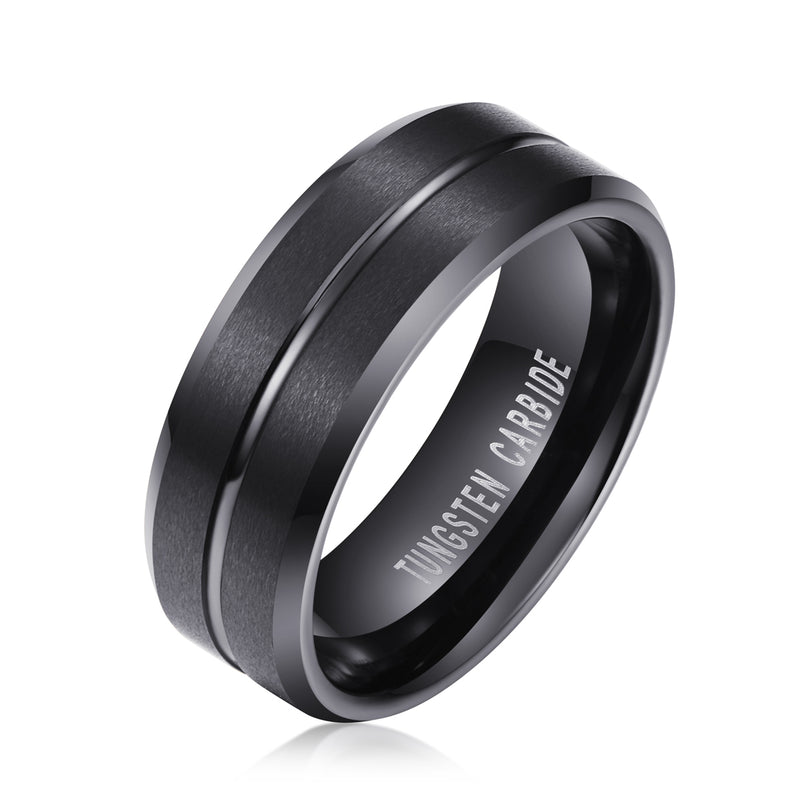 Tungsten Carbide Black Brushed Grooved Wedding Band (TU13O)