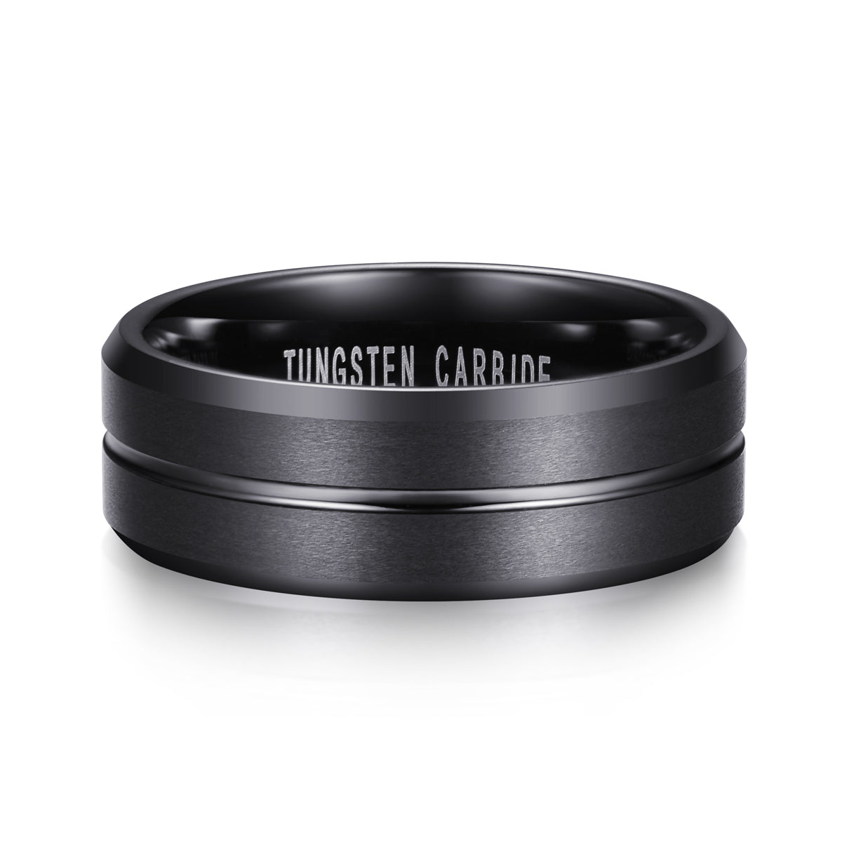 Tungsten Black Stripe Ring – Polished Inlay