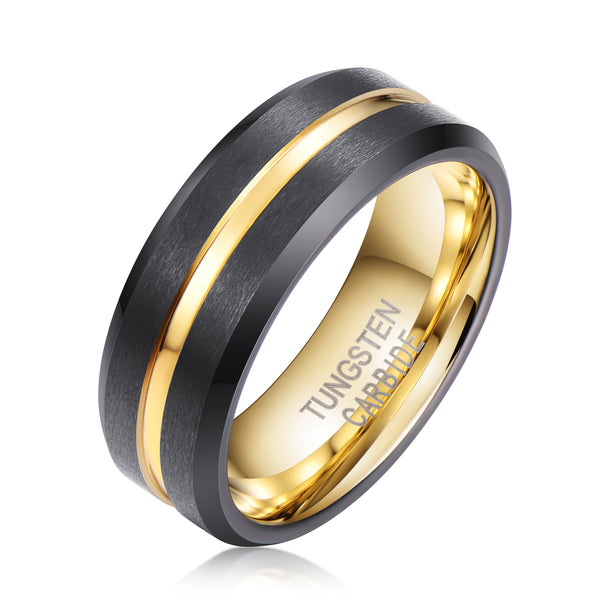 Tungsten  Gold & Black Bevelled Ring