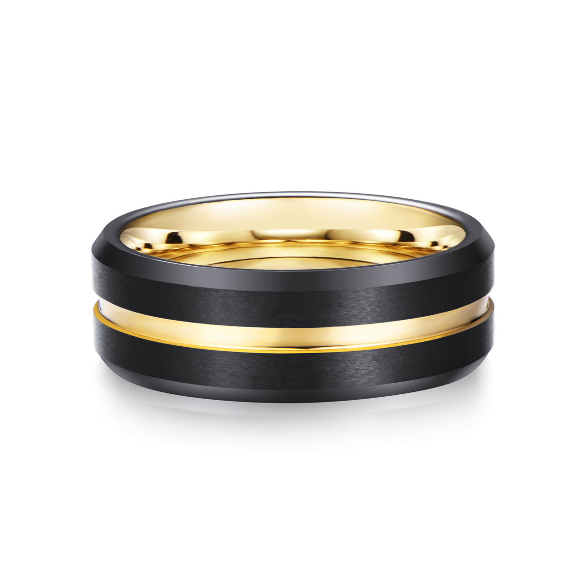 Tungsten  Gold & Black Bevelled Ring