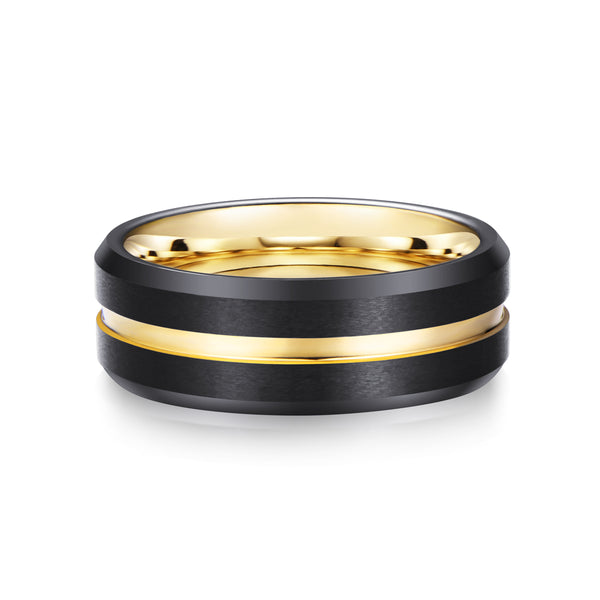 Tungsten  Gold & Black Bevelled Ring