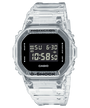 Casio G-Shock DW-5600SKE-7DR transparent skeleton resin digital watch with black LCD display and integrated clear bracelet