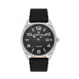 Daniel Klein DK113692-2 quartz watch with black dial, Arabic numerals, date window, stainless steel case and black leather strap