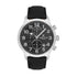 Daniel Klein Exclusive DK113833-1 chronograph watch with black dial, Arabic numerals, stainless steel case and black leather strap
