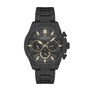 Daniel Klein Exclusive DK113793-5 multifunction chronograph watch with black IP stainless steel case and bracelet, black dial with gold-tone markers and three subdials
