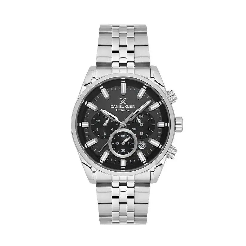Daniel Klein Exclusive DK113740-2 multifunction quartz chronograph watch with black dial and stainless steel bracelet
